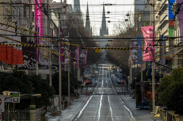 Melbourne's deserted CBD during the lockdown.