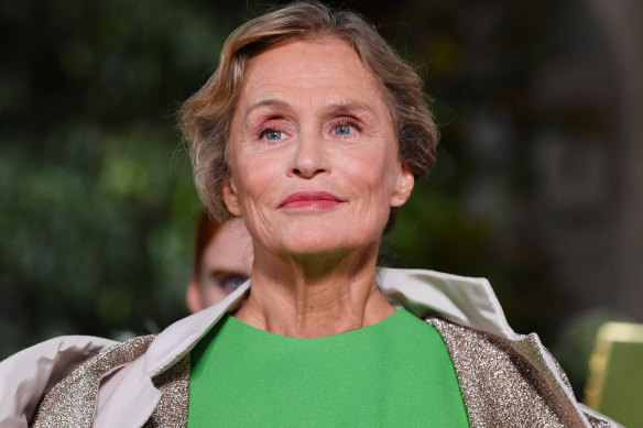 Supermodel Lauren Hutton on the Valentino runway in Paris, 2019.