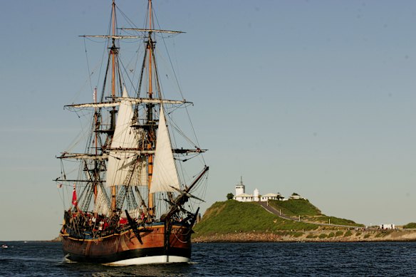 The replica Endeavour off the Australian coast. 