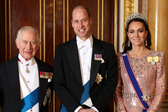 King Charles III, Prince William and Catherine, Princess of Wales.