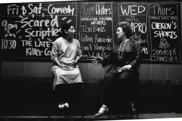 Writers Suniti Namjoshi and Gillian Hanscombe at the Harold Park Hotel in March 1992.