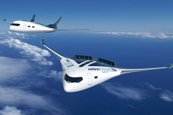 Airbus’s ZeroE MAVERIC blended wing designs.