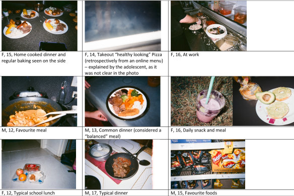 Photos reflecting “food in my life” for adolescents at the city high school, including bags of chips described as “favourite foods”.