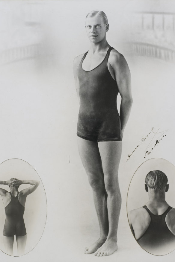 Olympic swimmer Arne Borg promoted Speedo racer-back swimsuits in 1927.