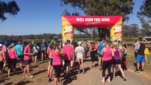 Runners prepare for the the Grapest 5k at Balgownie Estate Wines, near Bendigo.