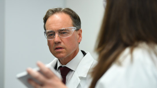 Health Minister Greg Hun at the Walter and Eliza Hall Institute on Tuesday