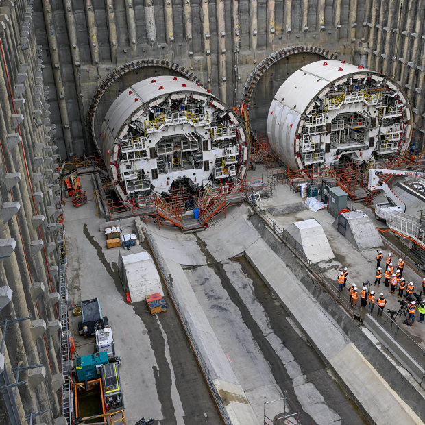 The two tunnel-boring machines are assembled in Watsonia for the North East Link.