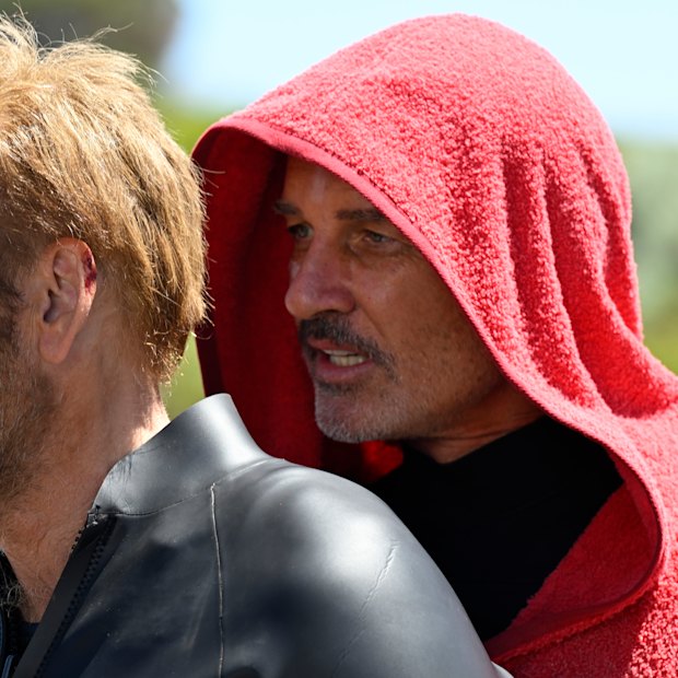 Nicolas Cage and Julian McMahon in The Surfer.