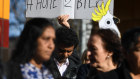 Supporters of the Tamil asylum seekers gather outside  court in Melbourne on Wednesday.