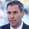 Federal Treasurer Jim Chalmers arrives at Parliament House in Canberra on budget day.