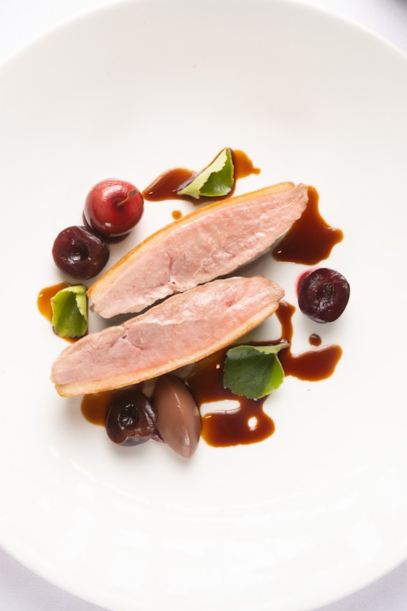Duck with cherries.