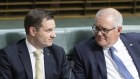 Parliament pals: Alex Hawke and Scott Morrison on Monday.
