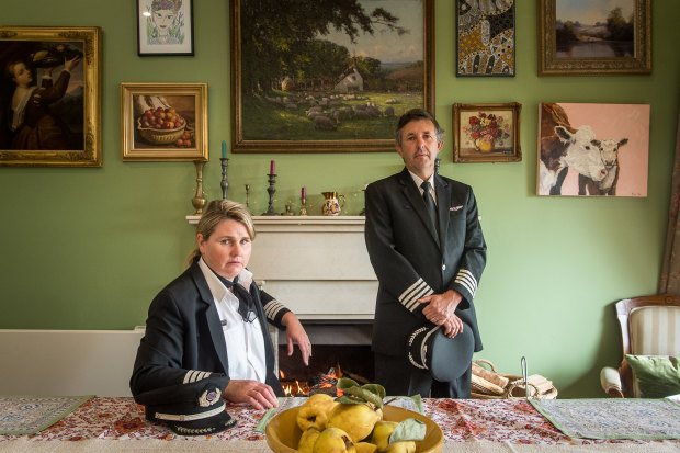 Tracey and Richard Haynes at home near Daylesford. Both 
were laid off by Virgin Australia. 