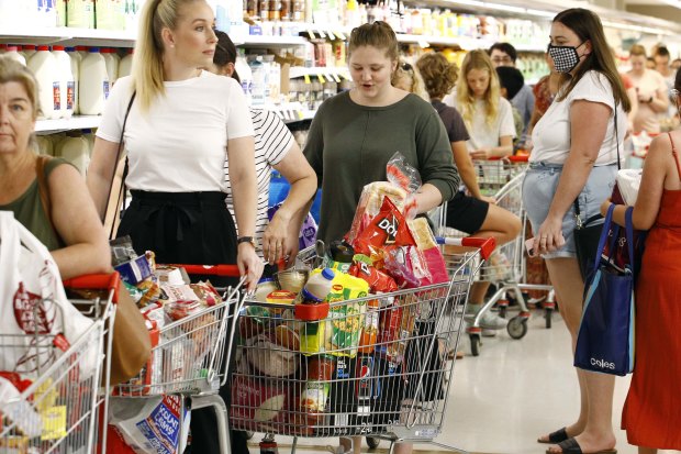 Shoppers packed local shopping centres in Brisbane after the Queensland Premier Annastacia Palaszczuk announced a three day lock down. 
