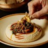 Hummus topped with Fraser Isle spanner crab and Mooloolaba prawns.