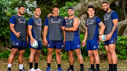 Samoan flavour: Wallabies forwards Scott Sio, Christian Lealiifano, Allan Alaalatoa, Jordan Uelese, Matt Toomua and Lukhan Salakaia-Loto are all proud of their Samoan heritage. 