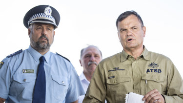 Monaro Police district commander Paul Condon, left, and ATSB chief commissioner Greg Hood address the media on Friday.