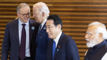 Prime Minister Anthony Albanese, US President Joe Biden, Japanese Prime Minister Fumio Kishida and Indian Prime Minister Narendra Modi at the Quad leaders’ summit in Tokyo on Tuesday.