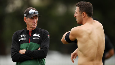 Master man manager: The super coach with Sam Burgess.