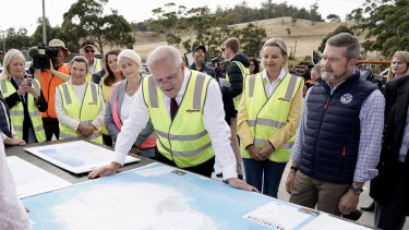 Scott Morrison campaigning in Tasmania this week. He attacked unions over the shutdown of Sydney’s network even as it was clear the state government had shut out its workforce.