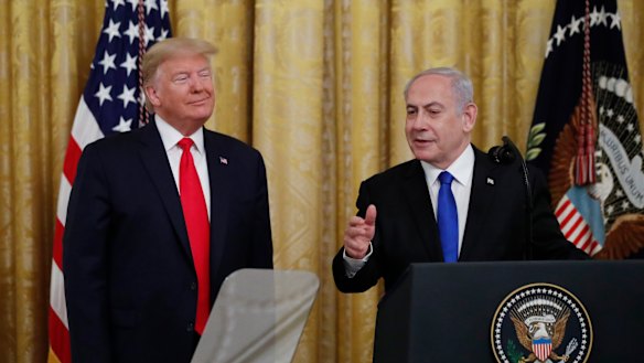 Israeli Prime Minister Benjamin Netanyahu speaks during an event with US President Donald Trump in the White House last month.