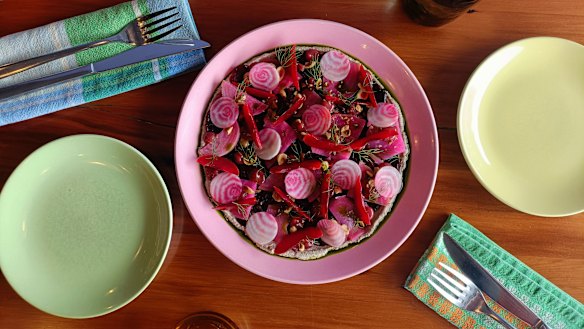 A dish of beetroot and plums at  Wellington’s Graze Wine Bar with its renowned focus on ethically sourced ingredients. 