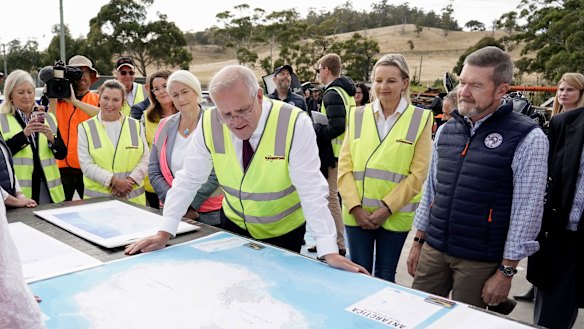 Scott Morrison campaigning in Tasmania this week. He attacked unions over the shutdown of Sydney’s network even as it was clear the state government had shut out its workforce.