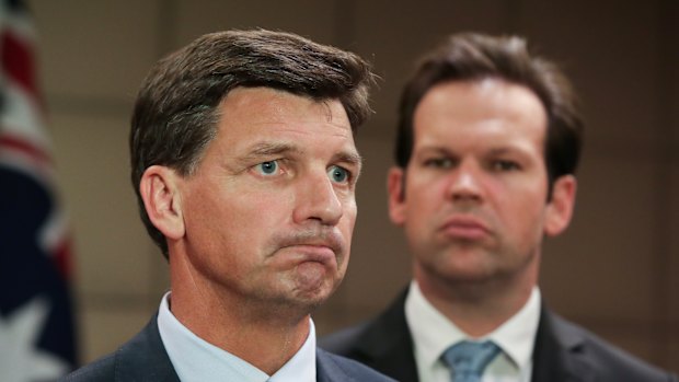 Minister for Energy Angus Taylor and Minister for Resources and Northern Australia Matthew Canavan address the media after the Energy Council meeting. 