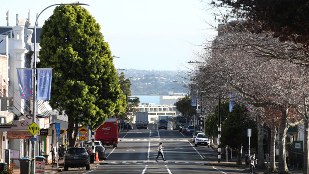 A street quieter than usual in Auckland this month.