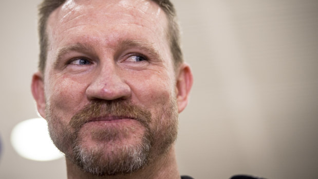 Nathan Buckley at Melbourne Airport on Friday.