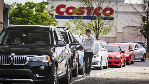 Vehicles queue for petrol in North Carolina following the decision by Colonial Pipeline to shut its infrastructure following a ransomware attack.