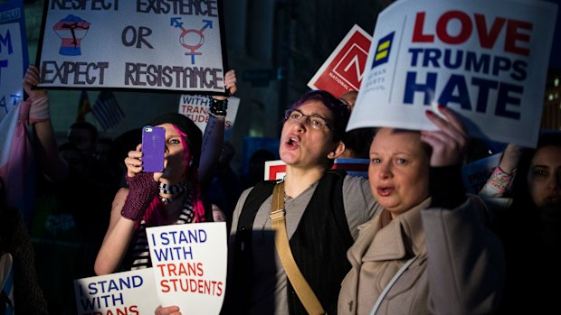 Campaigners at a rally to support the rights of transgender in Washington.