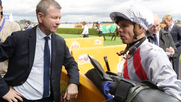 In the mix: Kris Lees  talks with jockey Kerrin McEvoy after a recent win at Hawkesbury.