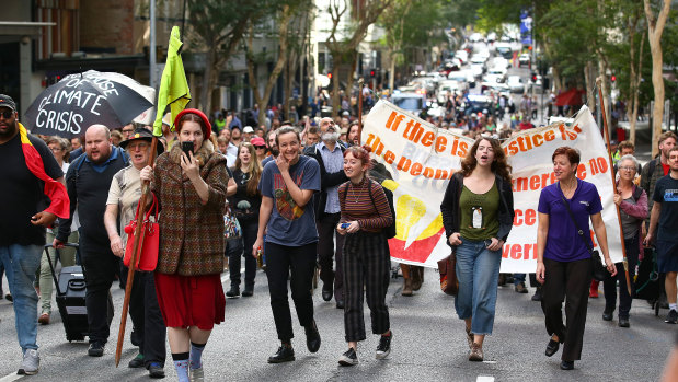 While some people held environmental banners, the march aimed to reinforce people's right to protest. 