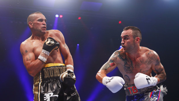 Catch me if you can: Anthony Mundine fights Tommy Browne in 2018.