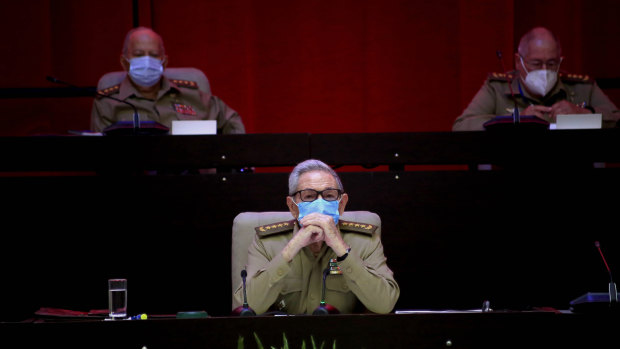 Raul Castro, first secretary of the Communist Party and former president, attends the VIII Congress of the Communist Party of Cuba’s opening session, at the Convention Palace in Havana. 
