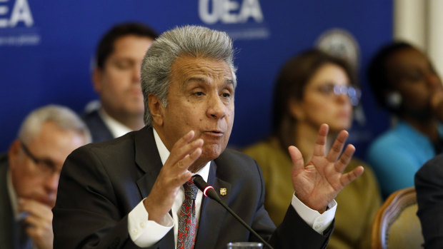 Ecuador's President Lenin Moreno addresses the Permanent Council of the Organisation of American States last week.