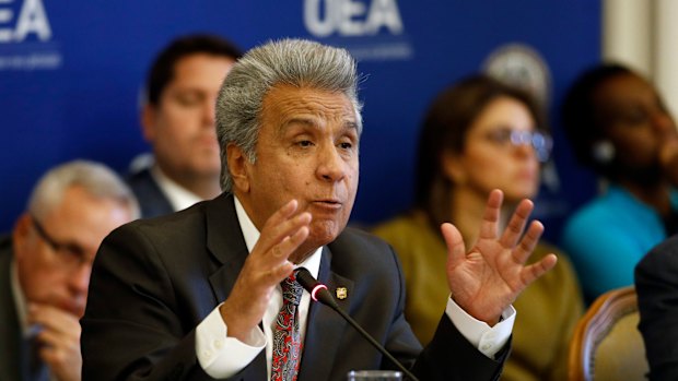 Ecuador's President Lenin Moreno addresses the Permanent Council of the Organisation of American States last week.