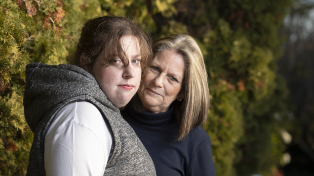 Charlotte Evans, and her mum Rita Evans. Charlotte faces an uncertain future after Human Services ended its contract with disability employment provider LEAD.