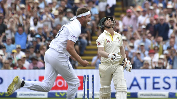 David Warner after being bowled by Stuart Broad in the first innings.