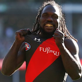 Bomber livewire Anthony McDonald-Tipungwuti is all smiles following one of his four goals.