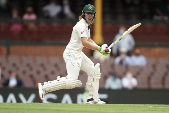 Will Pucovski on his Test debut against India at the SCG in 2021.