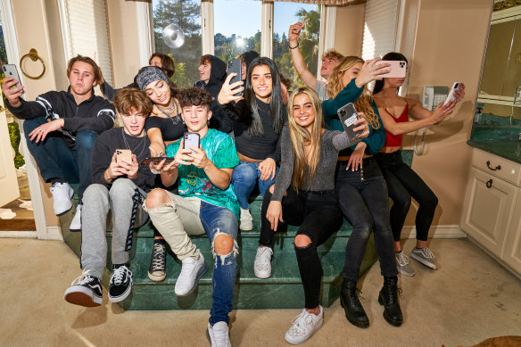 Part of the collective at Hype House:
Back row, from left, Calvin Goldby, Chase Hudson, Avani Gregg, Ryland Storms, Wyatt Xavier, Dixie D'Amelio, Patrick Huston, Daisy Keech and Charli D'Amelio and front row, from left, Nick Austin, Tony Lopez and Addison Rae.