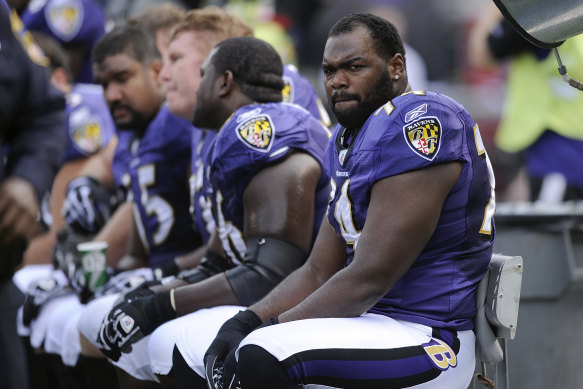 Oher during a game for the Baltimore Ravens in 2010.