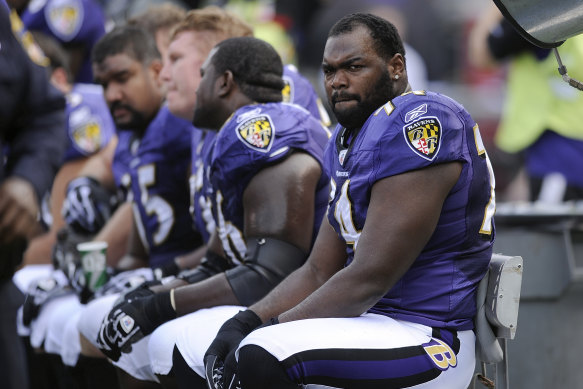 Oher during a game for the Baltimore Ravens in 2010. 