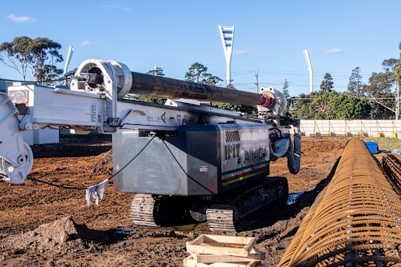 A piling rig at a site attacked over the weekend.