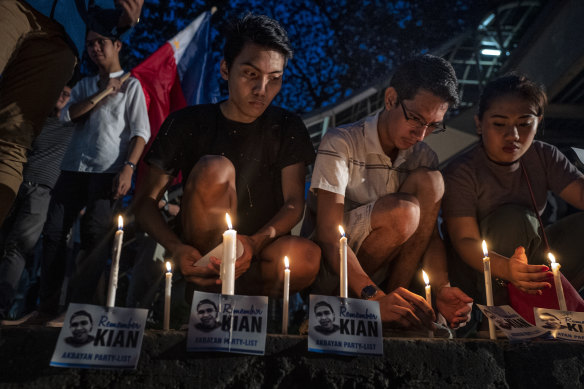 People protest against extrajudicial killings in 2018. About 30,000 people are estimated to have been killed during Rodrigo Duterte’s tenure, many of them victims of summary executions.