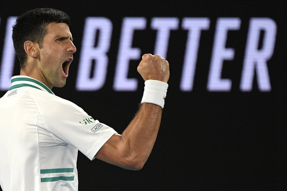 A picture tells a thousand words as Novak Djokovic celebrates en route to his 2021 final win over Daniil Medvedev.