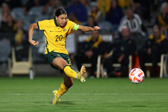 Sam Kerr will be back on home soil with the Matildas next month.