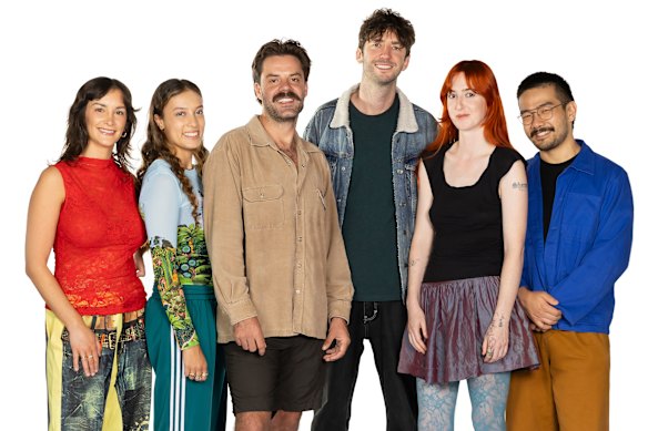 Race Around the World new contestants (from left) Lucinda, Mikaela, Jayden, Elliot, Kate and William. 